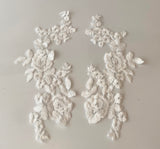 Craftuneed A Mirror pair ivory floral lace appliques sew on cotton embroidered on tulle lace motif patch