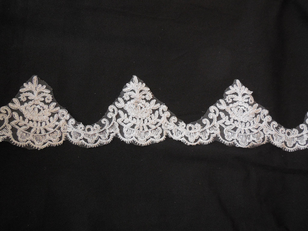 Craftuneed Bundle 7.5 Meters Ivory eyelash style floral lace trim Bridal Wedding embroidered tulle lace trimming