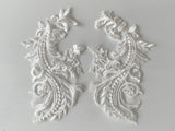 Craftuneed A pair ivory floral lace appliques sew on bridal flower tulle collar lace motif patch