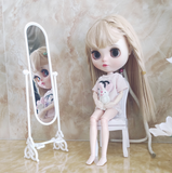 Craftuneed 1:6 full length stand mirror bath tub bath shower mixer tap for barbie doll miniature dollhouse furniture props