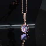 Craftuneed women purple crystal pendant necklace 18K rose gold plated necklace gift
