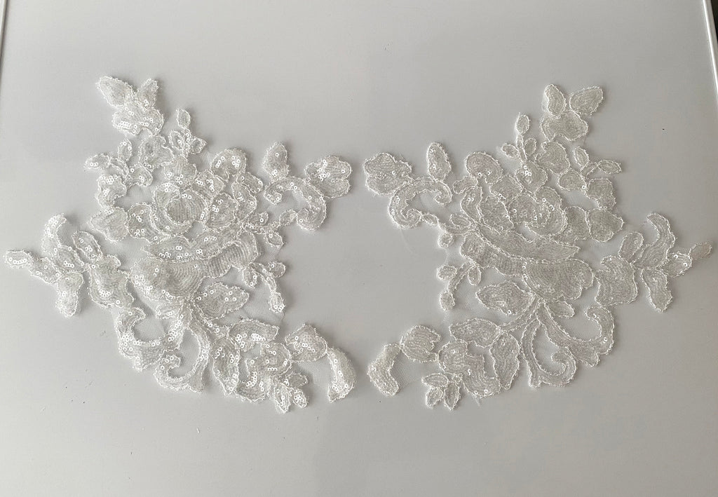 Craftuneed Bridal wedding floral beads lace applique sew on sequins lace motif dress patch