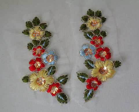A pair of cotton threads T-shirt motif floral sequined applique on tulle for sale. Sold by per pair