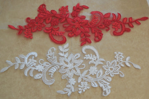 A piece of red or ivory or white floral tulle lace applique / bridal wedding floral lace motif  is for sale. Sold by per piece