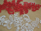 A piece of red or ivory or white floral tulle lace applique / bridal wedding floral lace motif  is for sale. Sold by per piece
