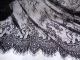 black soft floral lace fabric with eyelash lace border fabric Sold by Per Sheet 110cm X150cm