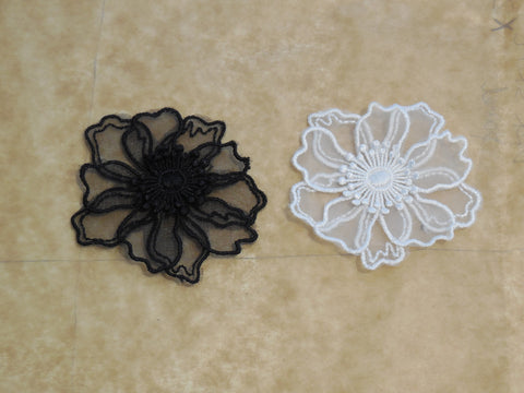 A Small doubled layered black or off white or red organza floral lace applique / lace motif is for sale