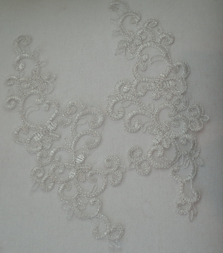 A pair of beige & grey mixed colours floral lace collar appliques collar lace motifs for sale. Sold by per pair of motifs