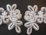 A Pair of ivory floral lace appliques / lace motifs are for sale 9cm x 8cm