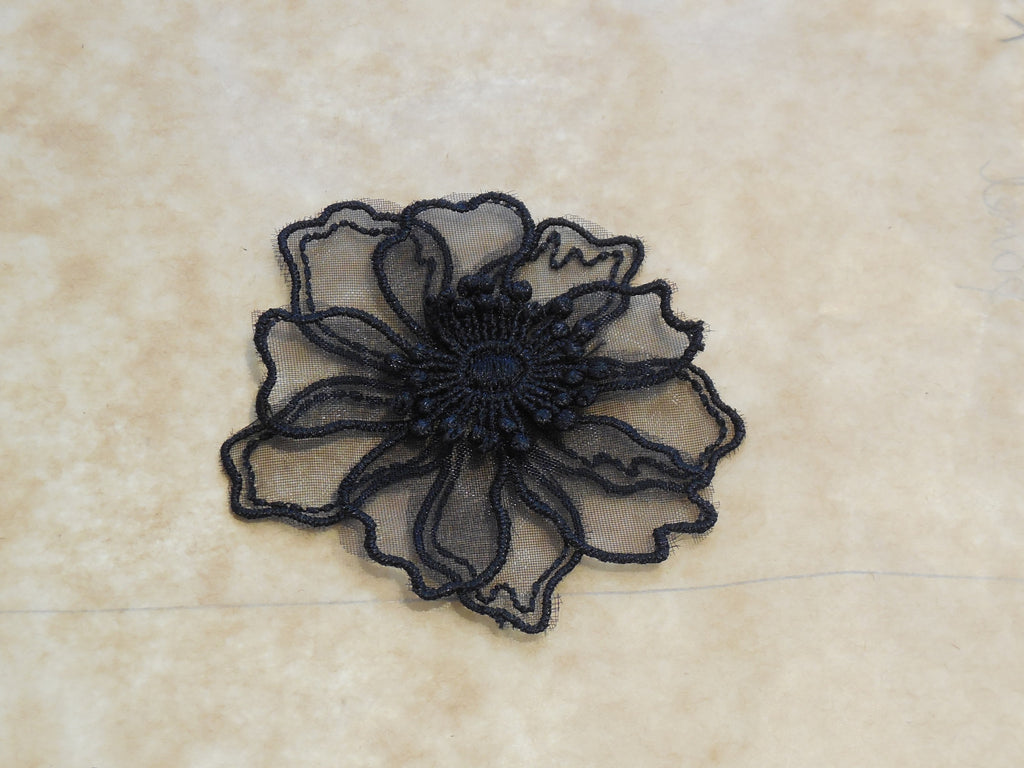 A Small doubled layered black or off white or red organza floral lace applique / lace motif is for sale