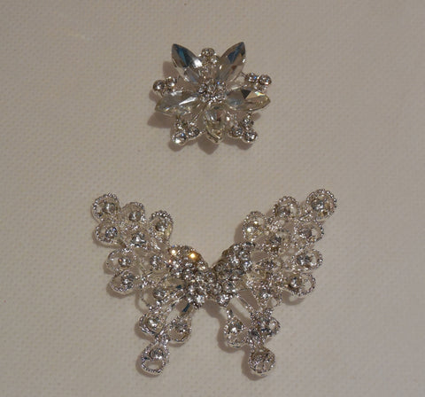 A Bridal wedding rhinestones butterfly brooch pin Or floral rhinestones motif craft is for sale. Sold by per piece