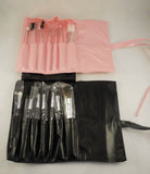 Set of 7 black or pink makeup brushes tool kit with a faux leather makeup brush organiser bag