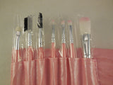 Set of 7 black or pink makeup brushes tool kit with a faux leather makeup brush organiser bag
