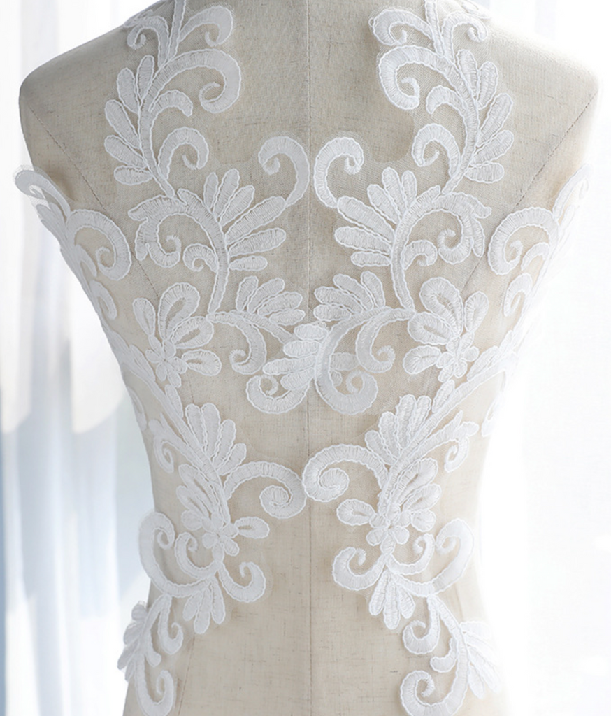 A pair of large ivory floral lace appliques bridal bolero tulle lace motif Per pair for sale. Sold by Per pair