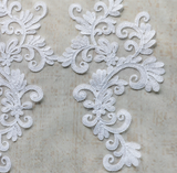 A pair of large ivory floral lace appliques bridal bolero tulle lace motif Per pair for sale. Sold by Per pair