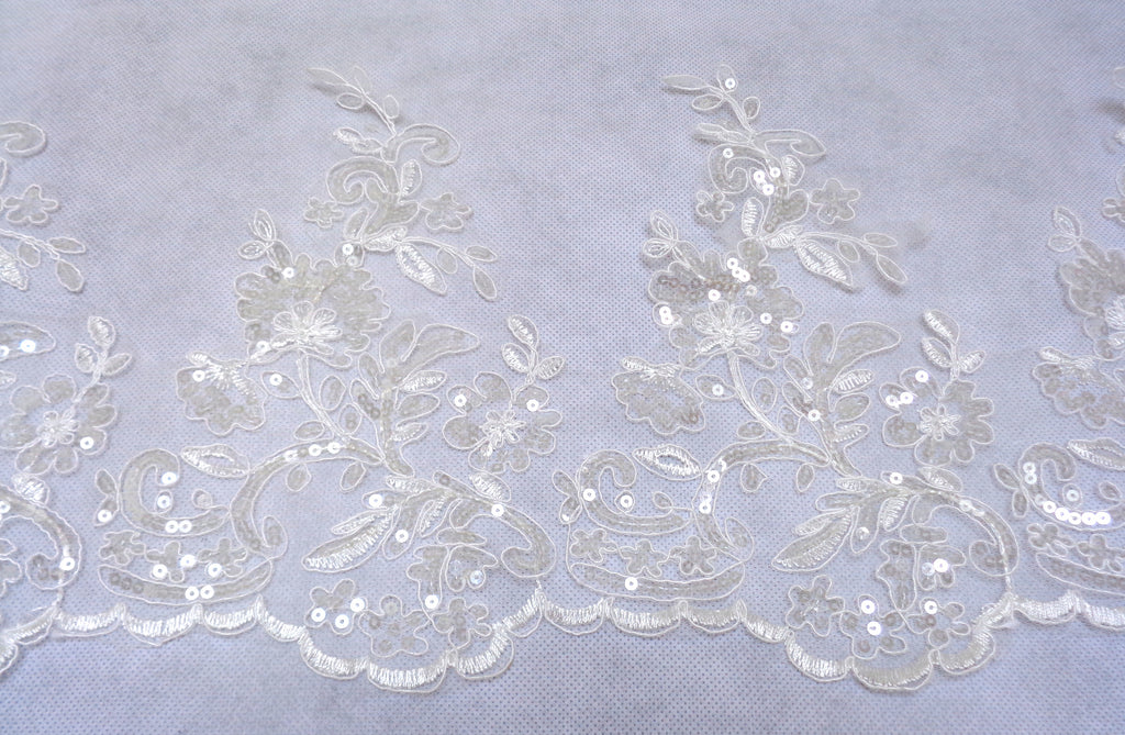 white or ivory floral sequins lace trim ivory or white bridal sequined tulle lace trimming Sold by Per Yard 90cm