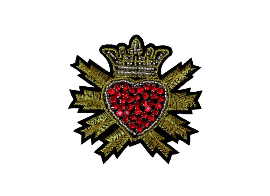 A piece of heart embroidered beads rhinestones applique motif hand craft sew on beaded patch motif applique