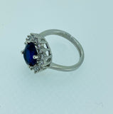 Craftuneed princess Diana inspired adjustable rings four prong faux blue diamond ring 925 silver women girl men engagement jewellery gift