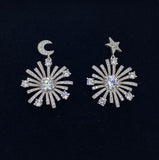 Craftuneed simplicity moon star zircon stone drop earrings 925 silver pin valentine's gift for her mum birthday Christmas gift idea