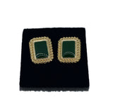 Craftuneed women retro resin gemstone rectangle shape stud earrings silver ear pin birthday Christmas mum gift for her