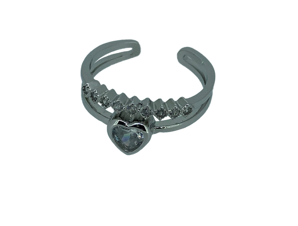 Craftuneed adjustable rings rose gold silver plated heart shape faux diamond ring women girl men birthday engagement jewellery gift