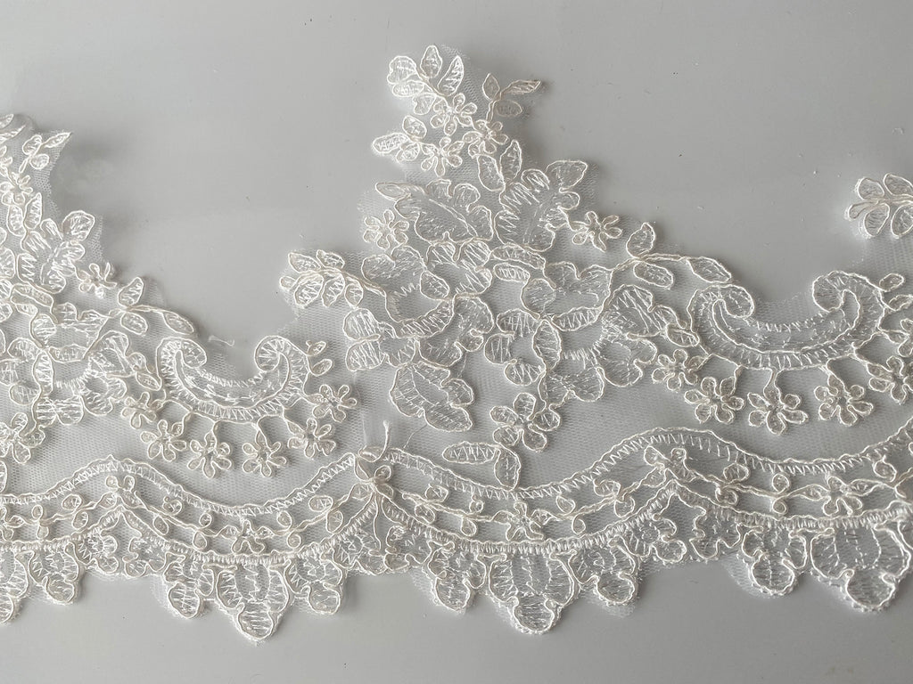 Craftuneed white or ivory sew on floral lace trim Bridal Wedding tulle embroidered lace trimming Per Yard 90cm