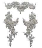 Craftuneed A mirror pair flower beaded lace applique sew on floral beads sequins lace motif patch in black or ivory or red for dress sewing