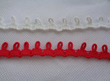 red or off white cotton bridal sewing corset lacing elastic button loops 1cm gap. Sold by per yard 90cm.