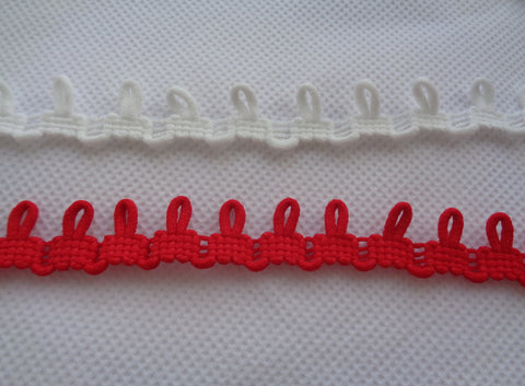 red or off white cotton bridal sewing corset lacing elastic button loops 1cm gap. Sold by per yard 90cm.