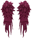 A mirror pair feather wing shape lace motif applique sew on shoulder lace cap sleeves patch for dress making sewing