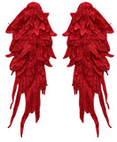 A mirror pair feather wing shape lace motif applique sew on shoulder lace cap sleeves patch for dress making sewing