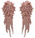 A mirror pair feather wing shape lace motif applique sew on shoulder lace cap sleeves patch for dress making sewing