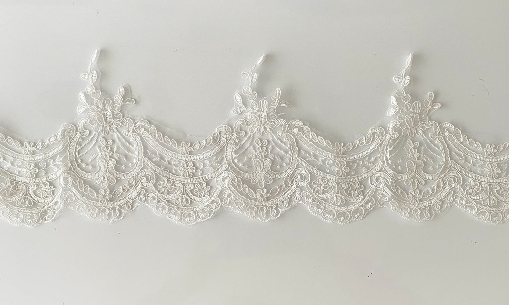 Craftuneed bundle lot 6.8Meters ivory floral tulle lace trim bridal sew on embroidered lace trimming