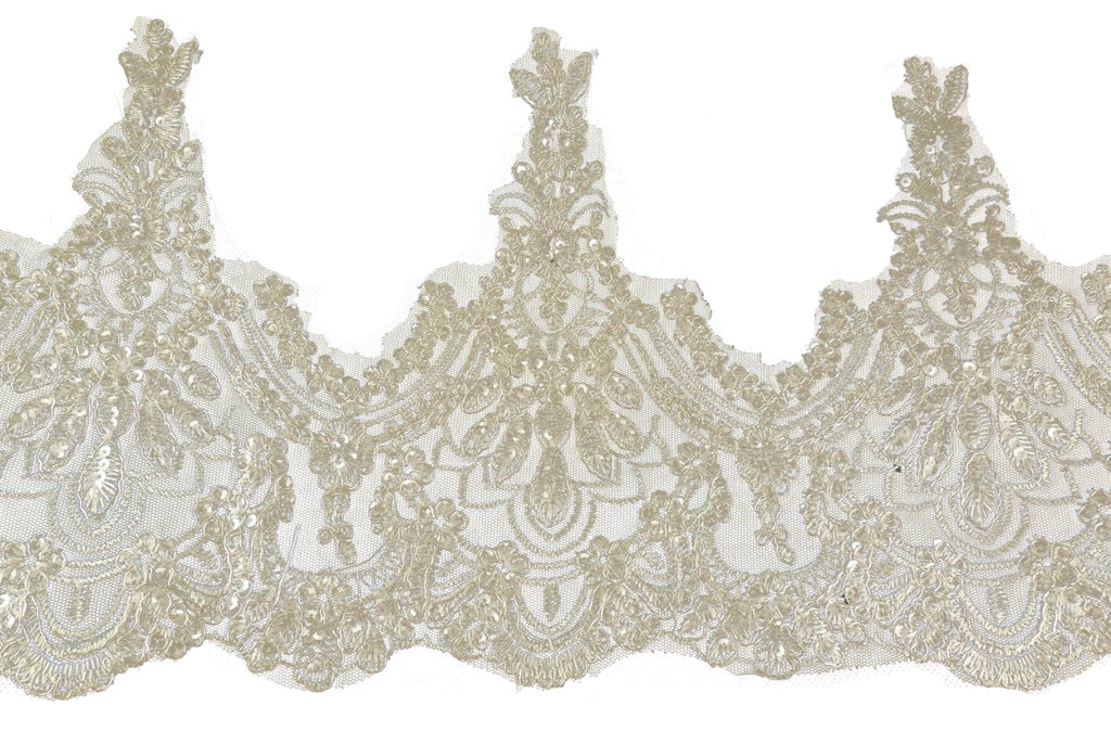 off white silver cord sequined lace trim bridal embroidered tulle lace trim Sold by Per Yard 90cm