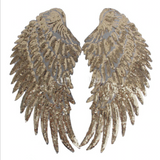 A pair of silver or gold colour sequined lace appliques wings sequins collar motifs for sale. Sold by pair.