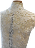 A Large ivory bridal bolero lace applique sew on floral lace motif for wedding dress sewing