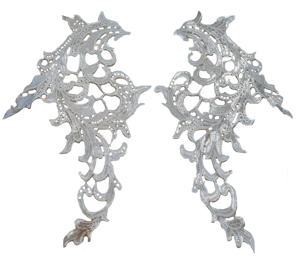 A pair of black red off white lace collar applique sew on cotton lace motif patch