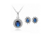 Craftuneed women classic navy blue zircon stone stainless steel necklace and earrings gift set