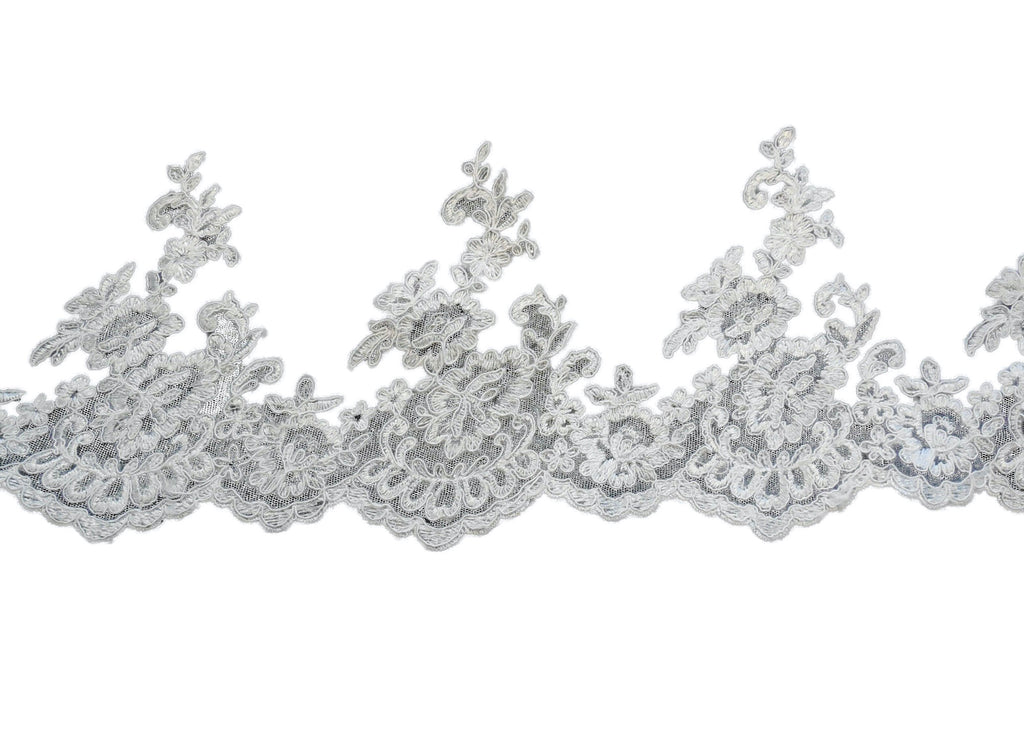 Ivory floral lace trim sew on bridal wedding embroidered tulle dress trimming