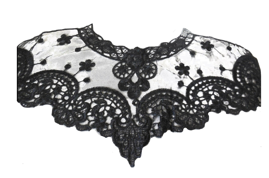 Black or off white bridal floral lace collar applique sew on tulle motif patch - Front side only, no back side.