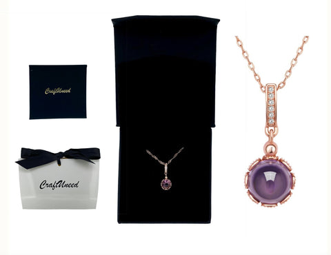Craftuneed women purple crystal pendant necklace 18K rose gold plated necklace gift