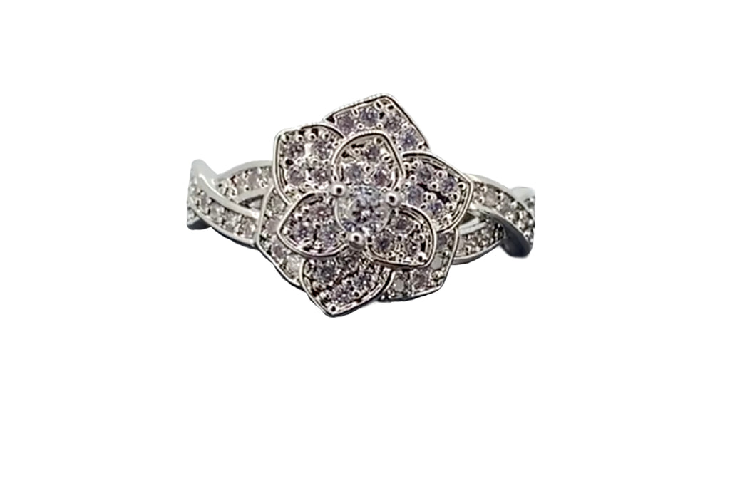 Craftuneed 925 silver plated rose shape zircon fine ring women girl birthday engagement jewellery gift