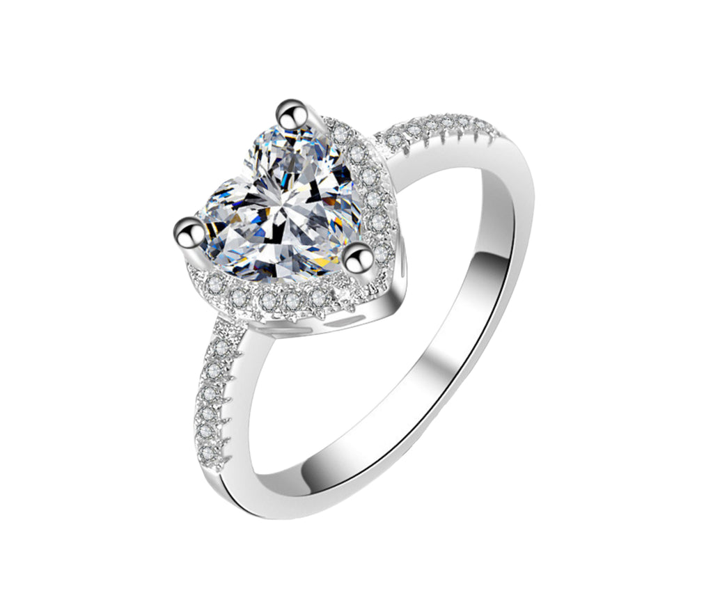 Craftuneed three prong heart shape faux diamond ring 925 silver rings women girl men birthday engagement jewellery gift