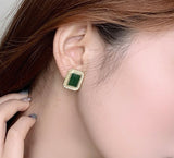 Craftuneed women retro resin gemstone rectangle shape stud earrings silver ear pin birthday Christmas mum gift for her