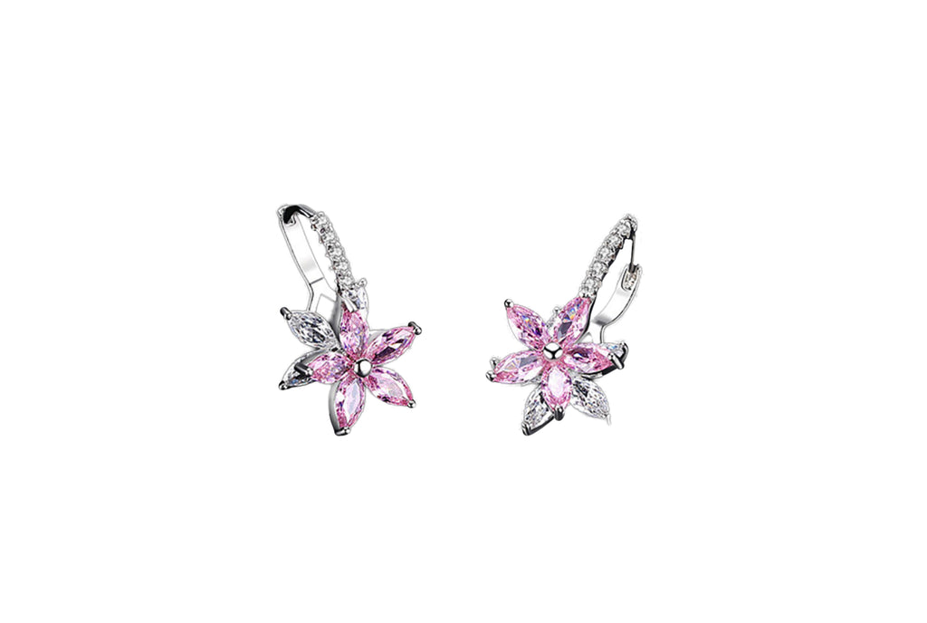 Craftuneed 18k platinum plated flower zircon stones drop earrings with silver ear pins valentine's gift for her mum birthday Christmas gift