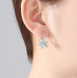 Craftuneed 18k platinum plated flower zircon stones drop earrings with silver ear pins valentine's gift for her mum birthday Christmas gift