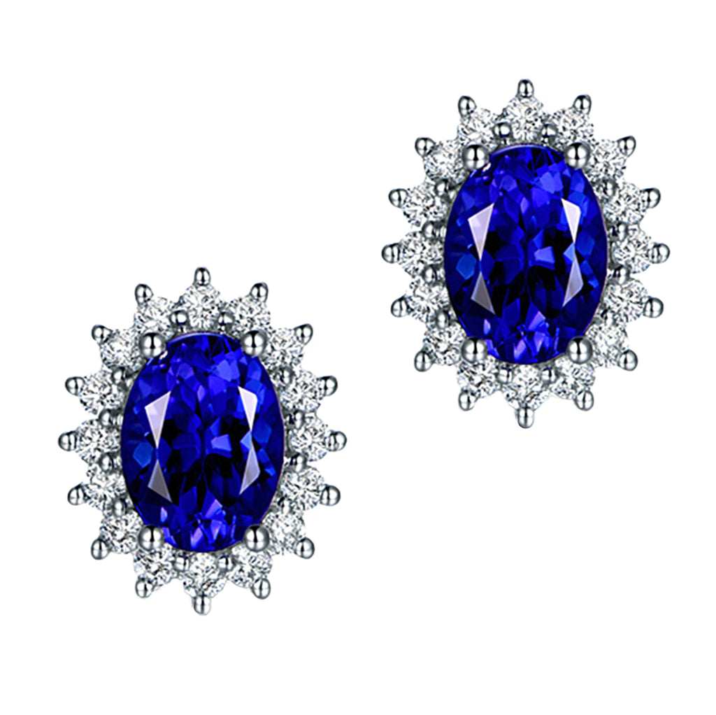 Craftuneed classic princess zircon oval stone stud earrings with 925 silver pins valentine's gift for her mum birthday Christmas gift