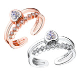 Craftuneed adjustable rings rose gold silver plated heart shape faux diamond ring women girl men birthday engagement jewellery gift