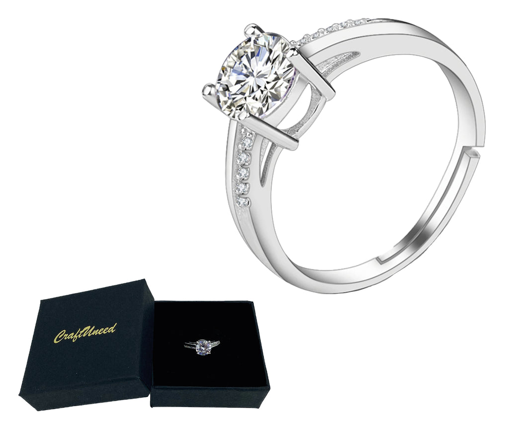Craftuneed adjustable rings four prong faux diamond 18K platinum ring women girl men birthday gift engagement jewellery gift