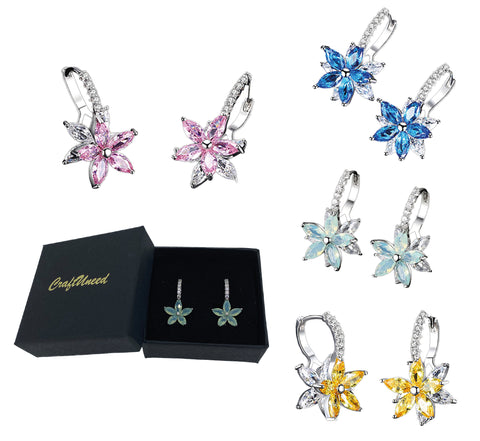 Craftuneed 18k platinum plated flower zircon stones drop earrings with silver ear pins valentine's gift for her mum birthday Christmas gift